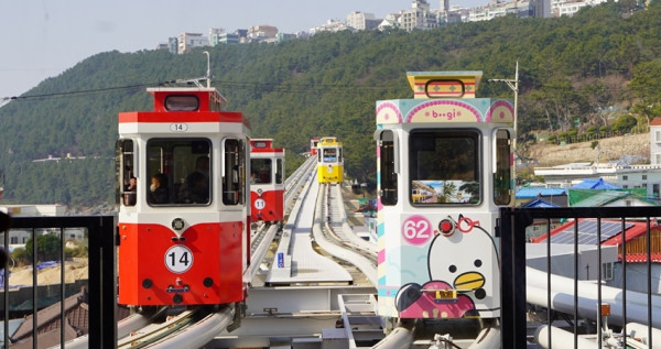 釜山必搭天空膠囊列車！IG爆紅「海雲台藍線公園觀光列車」，空中飽覽釜山海景。